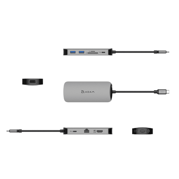 Adam Elements Casa X 10 in 1 USB-C to 2 x USB-C 3.1, 2 x USB-A 3.1, 4K HMDI, VGA, RJ45, SD Card, MicroSD, Audio Adapter