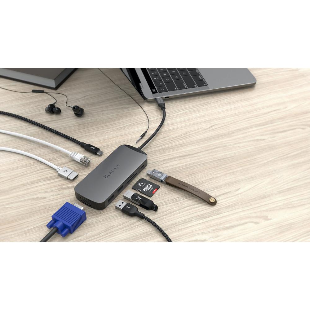 Adam Elements Casa X 10 in 1 USB-C to 2 x USB-C 3.1, 2 x USB-A 3.1, 4K HMDI, VGA, RJ45, SD Card, MicroSD, Audio Adapter