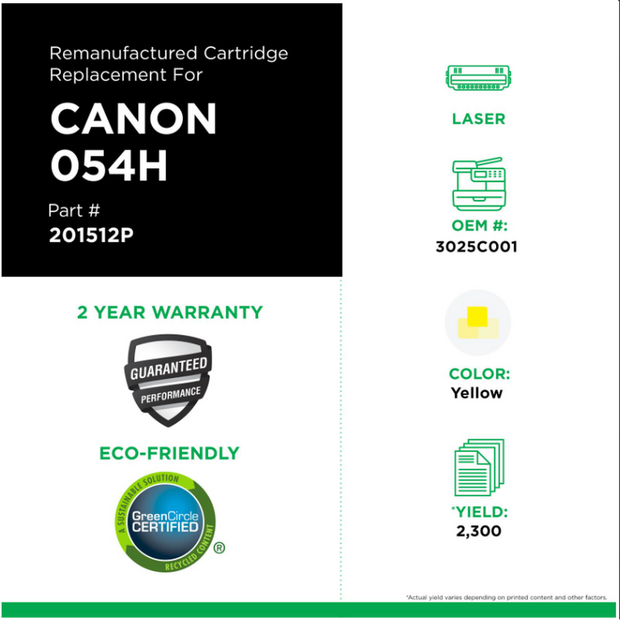 Clover Imaging Remanufactured High Yield Yellow Toner Cartridge For CANON 3025C001 (054H)H