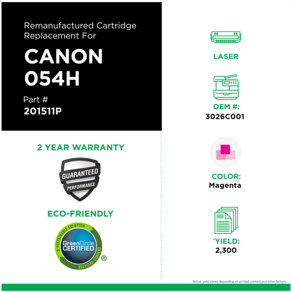 Clover Imaging Remanufactured HIGH YIELD Magenta Toner Cartridge For CANON 3026C001 (054H)