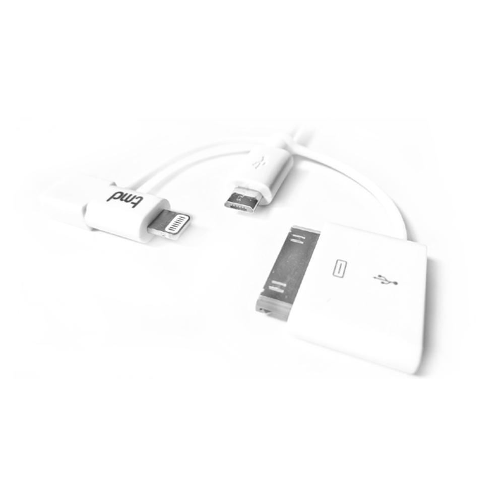 tmd Trident Charger Cable 1M, White, Micro USB x1, 30 Pin x1, MFI Lightning x1