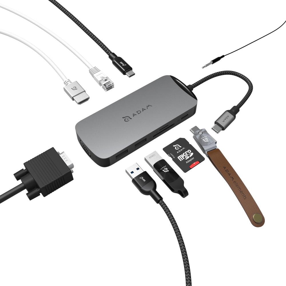 Adam Elements Casa X 10 in 1 USB-C to 2 x USB-C 3.1, 2 x USB-A 3.1, 4K HMDI, VGA, RJ45, SD Card, MicroSD, Audio Adapter