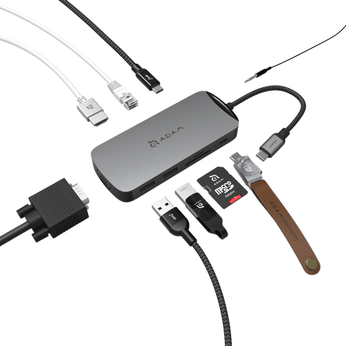 Adam Elements Casa X 10 in 1 USB-C to 2 x USB-C 3.1, 2 x USB-A 3.1, 4K HMDI, VGA, RJ45, SD Card, MicroSD, Audio Adapter
