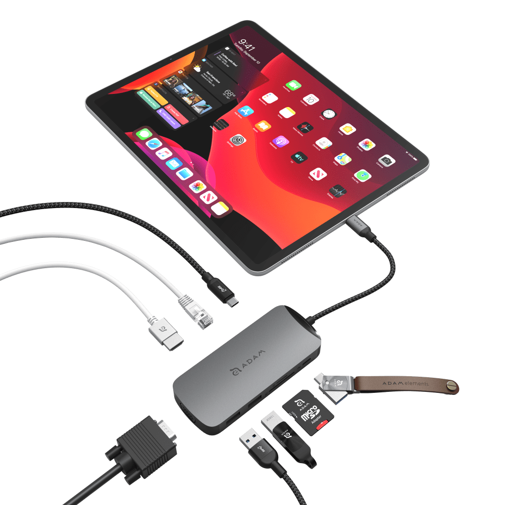 Adam Elements Casa X 10 in 1 USB-C to 2 x USB-C 3.1, 2 x USB-A 3.1, 4K HMDI, VGA, RJ45, SD Card, MicroSD, Audio Adapter