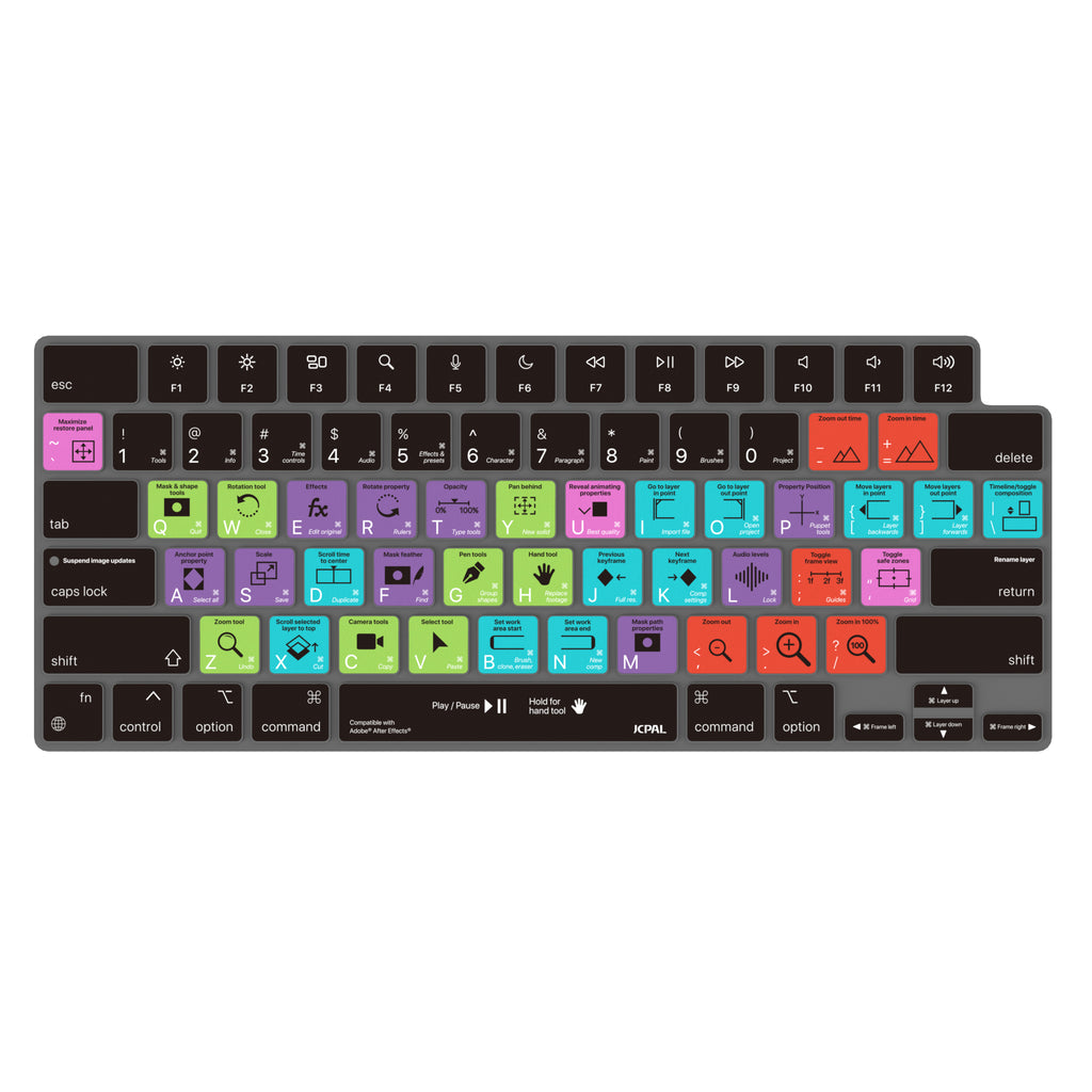 JCPal VerSkin Adobe After Effects Shortcuts Keyboard Protector for MacBook Pro 14" (M3 2023 / M2 2023 / M1 2021 Models), MacBook Pro 16" (M3 2023 / M2 2023 / M1 2021 Models), MacBook Air 13.6 (M2 2022 Model), & MacBook Air 15.3" (M2 2023 Model)