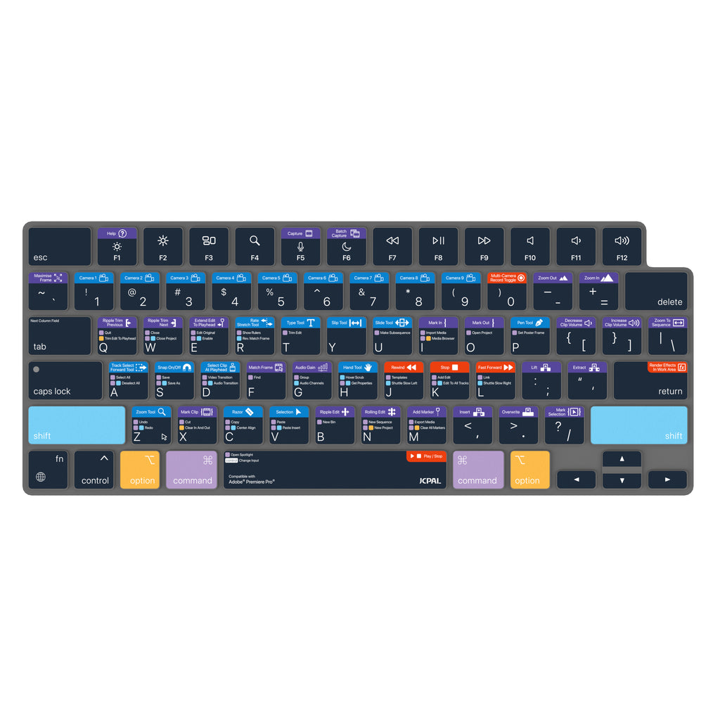JCPal VerSkin Adobe Premiere Pro Shortcuts Keyboard Protector for MacBook Pro 14" (M3 2023 / M2 2023 / M1 2021 Models), MacBook Pro 16" (M3 2023 / M2 2023 / M1 2021 Models), MacBook Air 13.6 (M2 2022 Model), & MacBook Air 15.3" (M2 2023 Model)