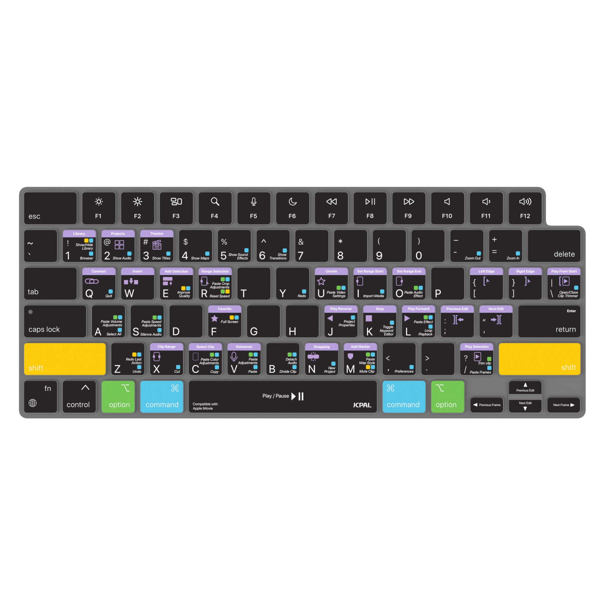 JCPal VerSkin Apple iMovie Shortcuts Keyboard Protector for MacBook Pro 14" (M3 2023 / M2 2023 / M1 2021 Models), MacBook Pro 16" (M3 2023 / M2 2023 / M1 2021 Models), MacBook Air 13.6 (M2 2022 Model), & MacBook Air 15.3" (M2 2023 Model)