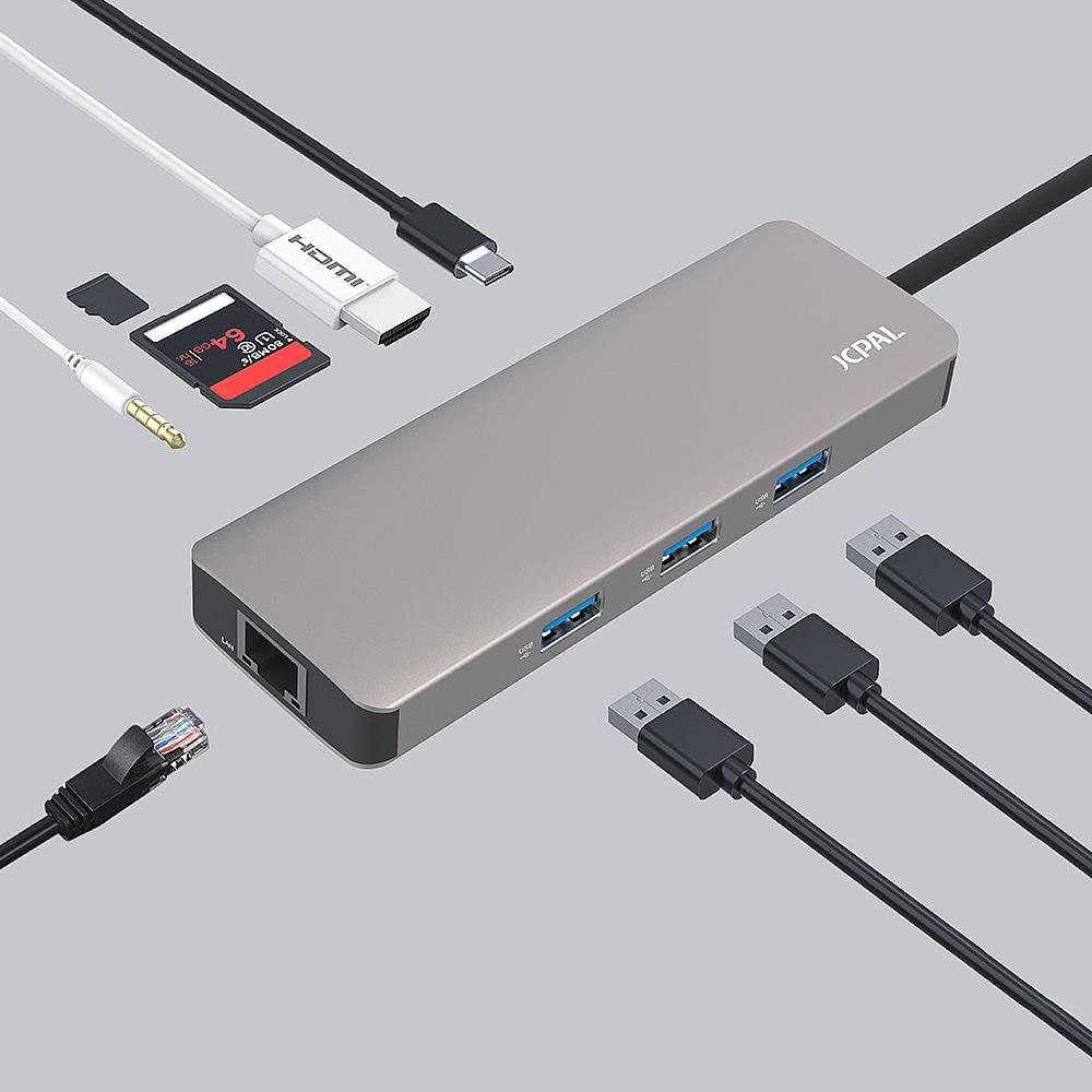 JCPal USB-C 9-Port USB-C Hub, USB-C to HDMI, USB-C PD, 3 x USB3.1, Ethernet, SD Card Reader, microSD Card Reader