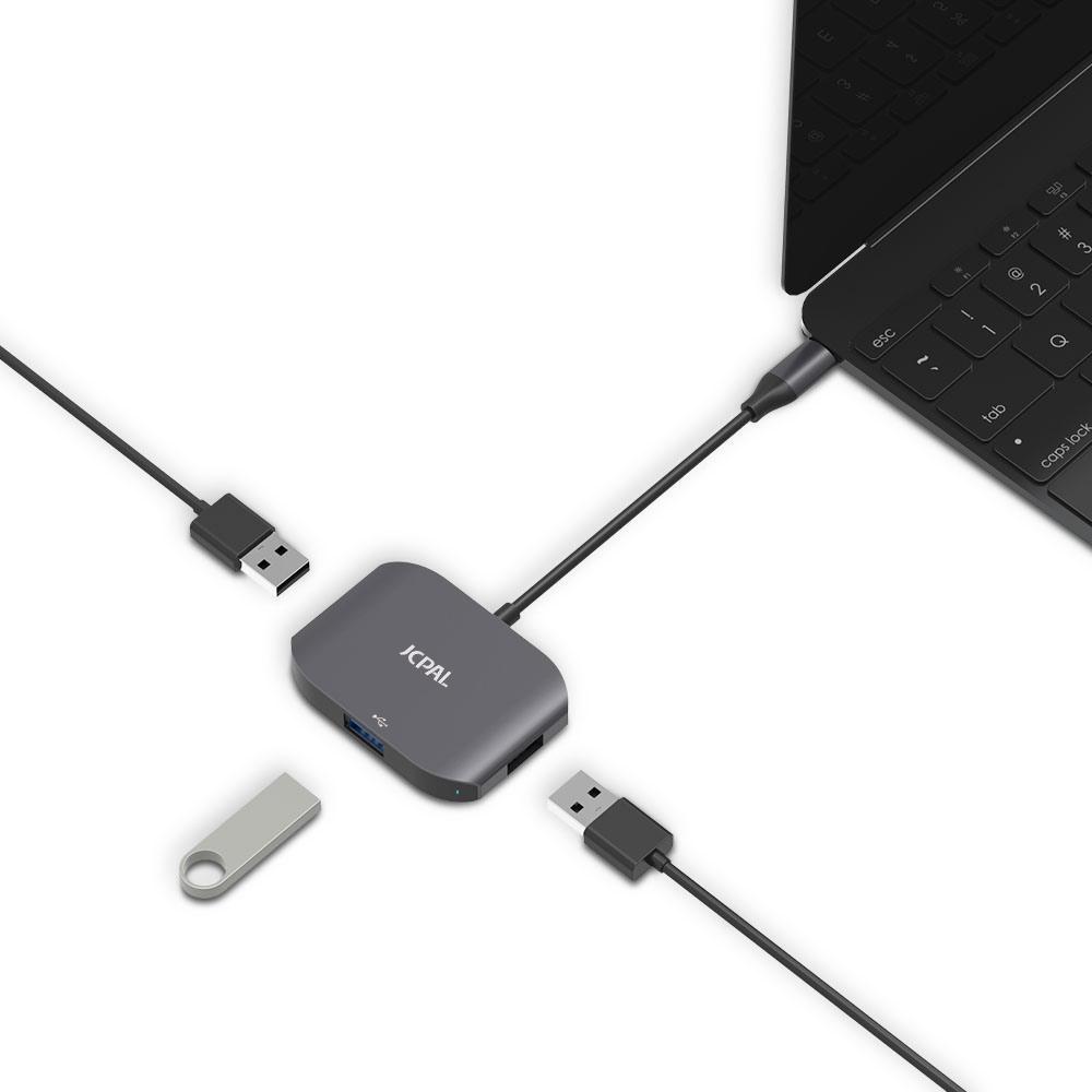 JCPal Cable USB-C to USB 3-Port Hub